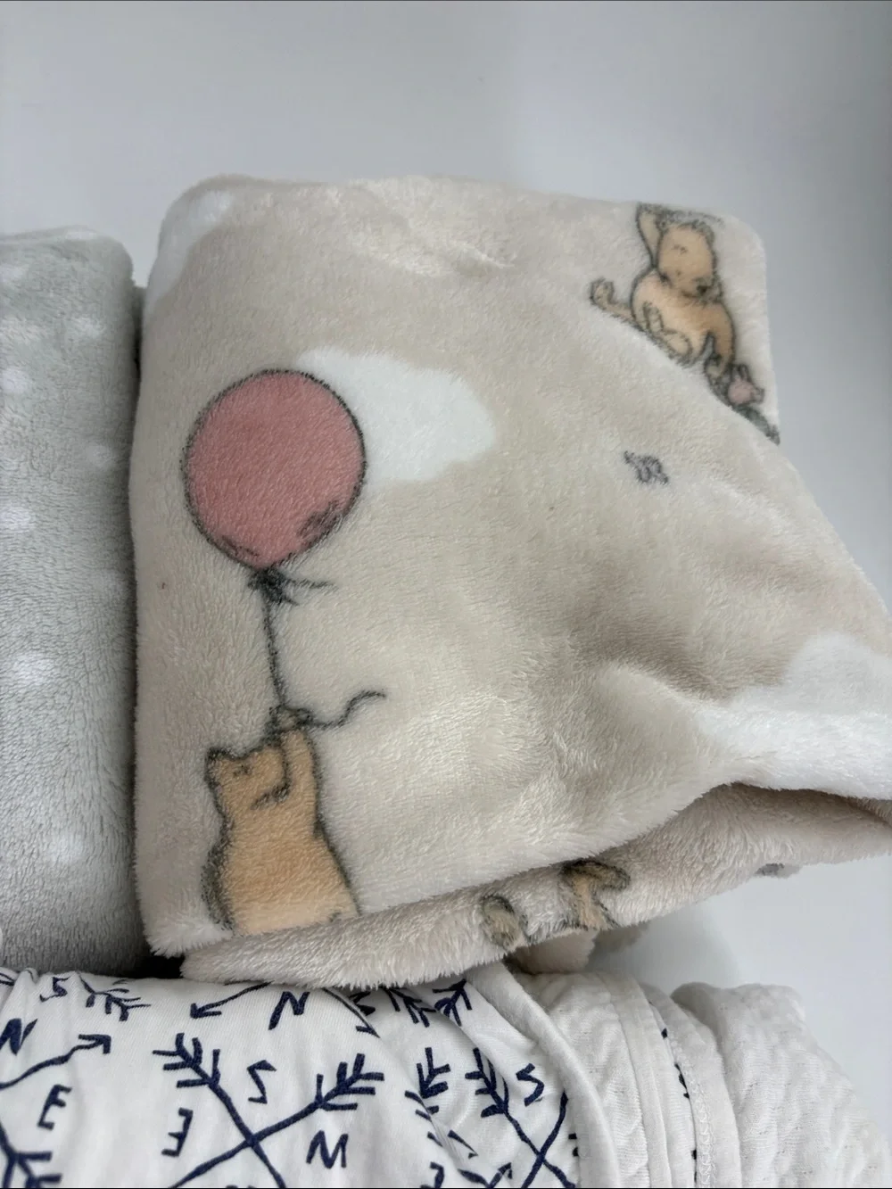 Baby Plush Nursery Blanket Set - Neutral Gray, Beige, White-4